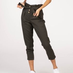 Vanilla Star Olive Green Paperbag Crop Ankle Pants